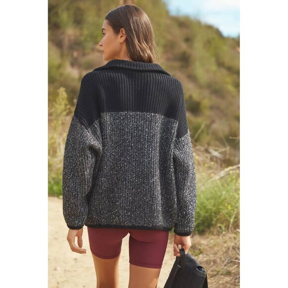 Varley Sweater Willard Half Zip Womens Medium Chunky Knit Pullover Black $178 - Picture 3 of 10